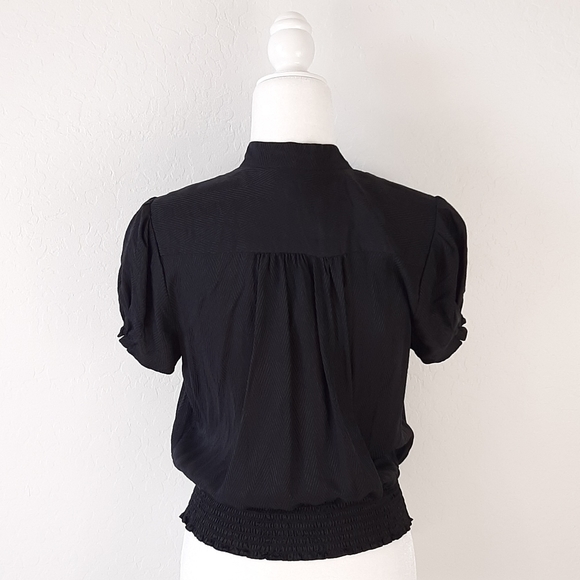 BEBE Black Silk S/S Top Size M - Picture 3 of 6